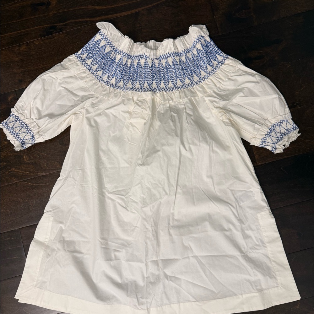Ted Baker White Dress with Blue Embroidery - NWT